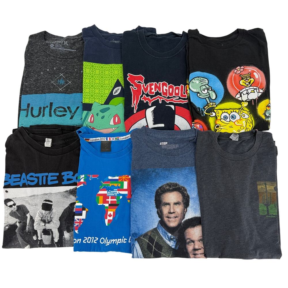 Lot of 8 Men's Size Medium T-Shirts Hurley Bulbasaus Svengoolie Spongebob